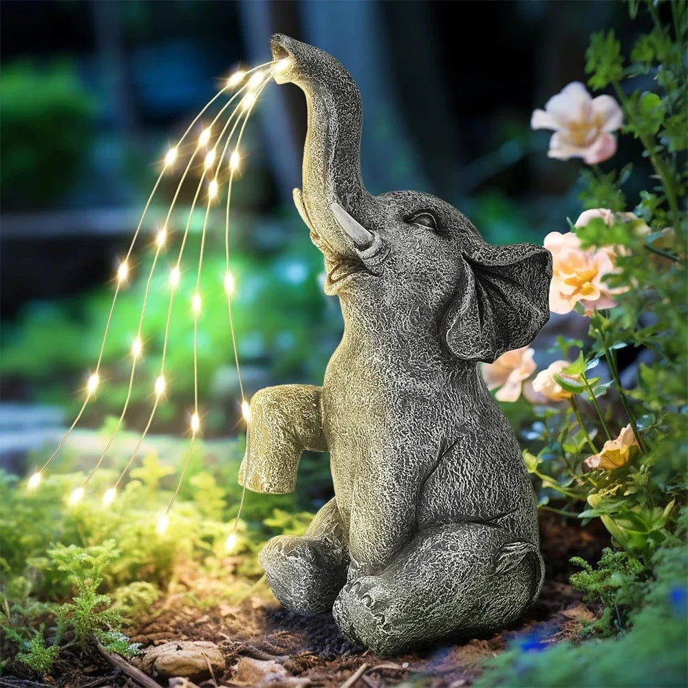 LumaPachy Solar Elephant Figure with String Lights | Garden Decoration & Gift Idea | Waterproof LED Sculpture for Garden, Terrace & Balcony
