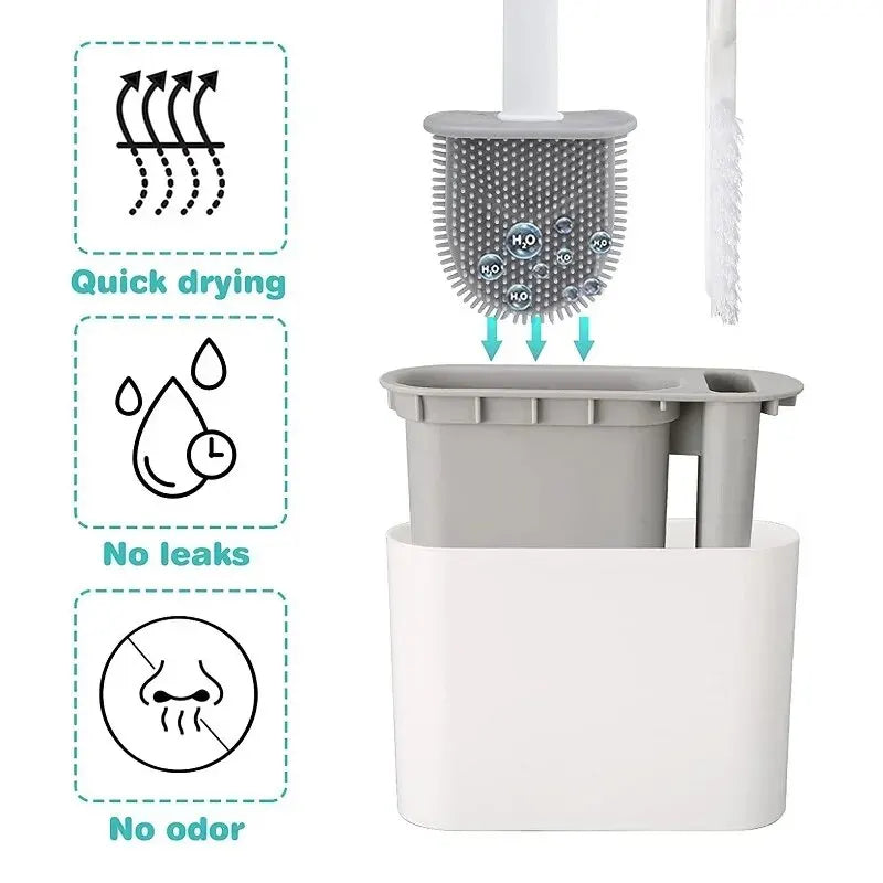 Toilet Brush HygieBrush DuoClean | 2-in-1 Silicone Toilet Brush Set with Wall Mount | Antibacterial & Space-Saving