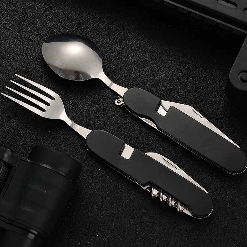 OutdoGear 4-in-1 Folding Cutlery | Compact & Multifunctional | Stainless Steel