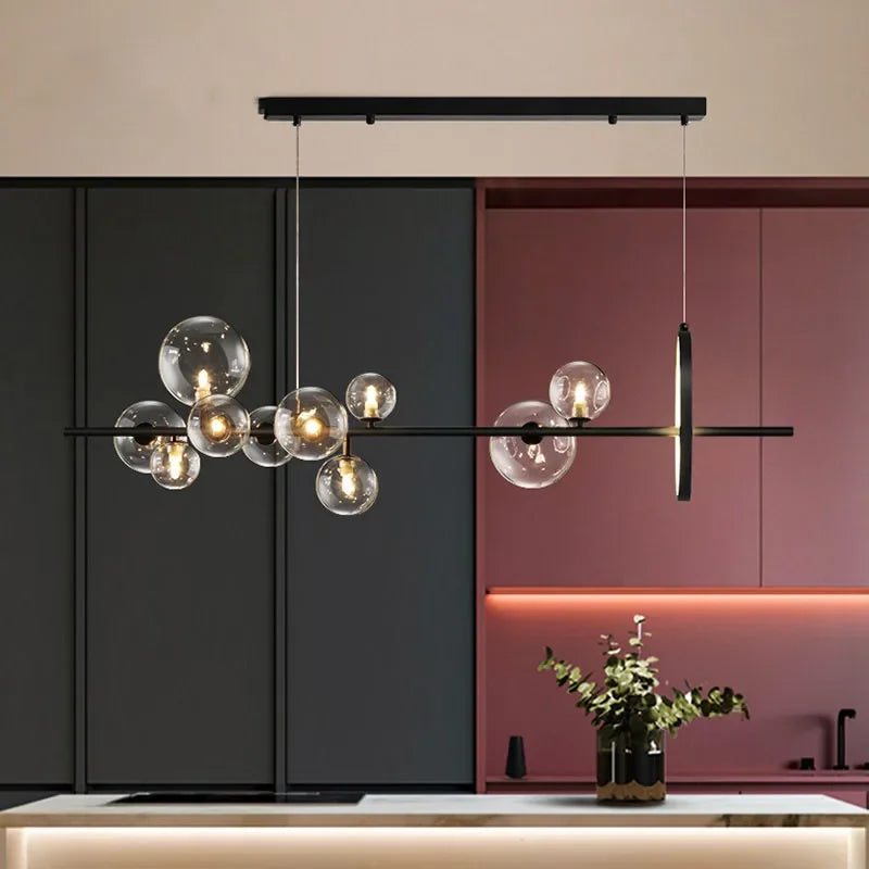 Modern creative metal chandelier lighting: 7/10 clear glass bubbles, long round design with G9 light socket
