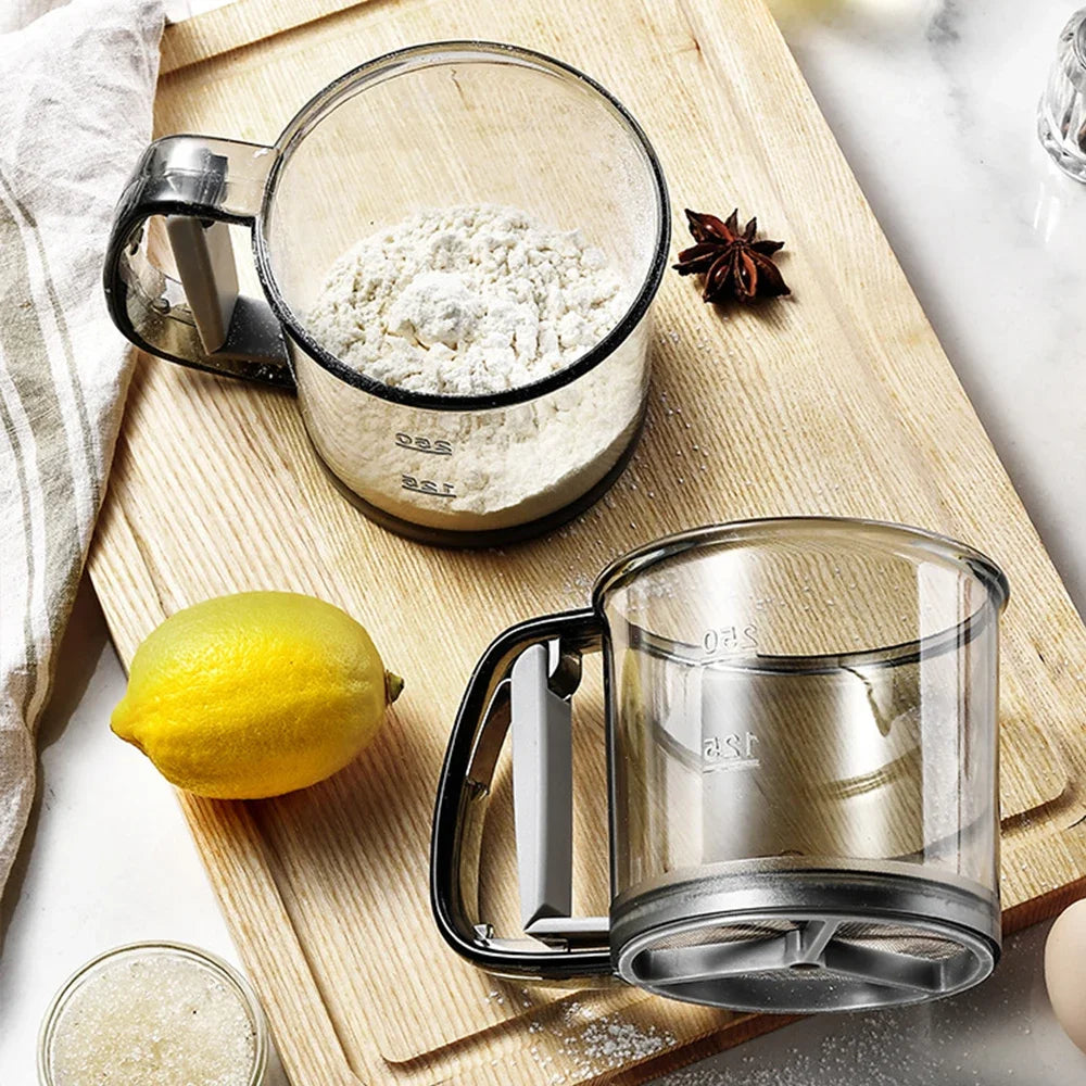Floura Flour Sifter | One-Hand Operation & Fine Mesh | BPA-Free | 250ml for Flour & Confectioner's Sugar