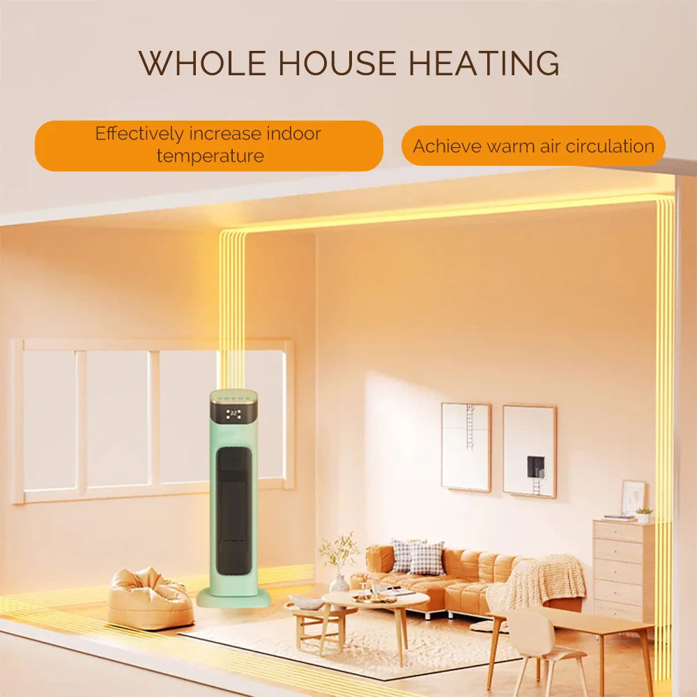 Electric PTC Fan Heater with Adjustable Temperature, Remote Control and Timer, Energy Efficient