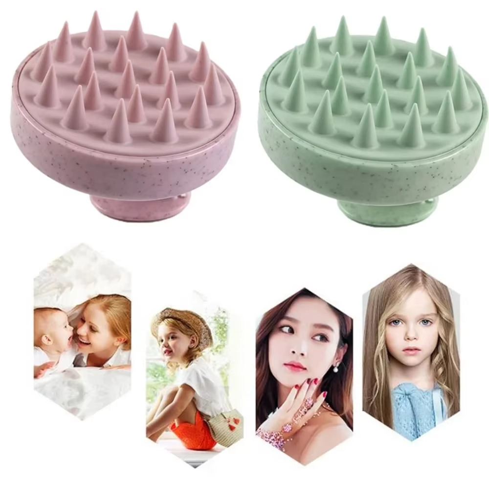 Wheat Straw Silicone Scalp Massage Shampoo Brush with Soft Silicone Bristles