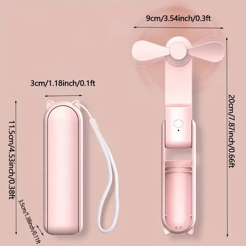 Mini Hand Fan Breezella | USB Rechargeable | 3 Speeds | Foldable & Power Bank Function | 2000 mAh Battery