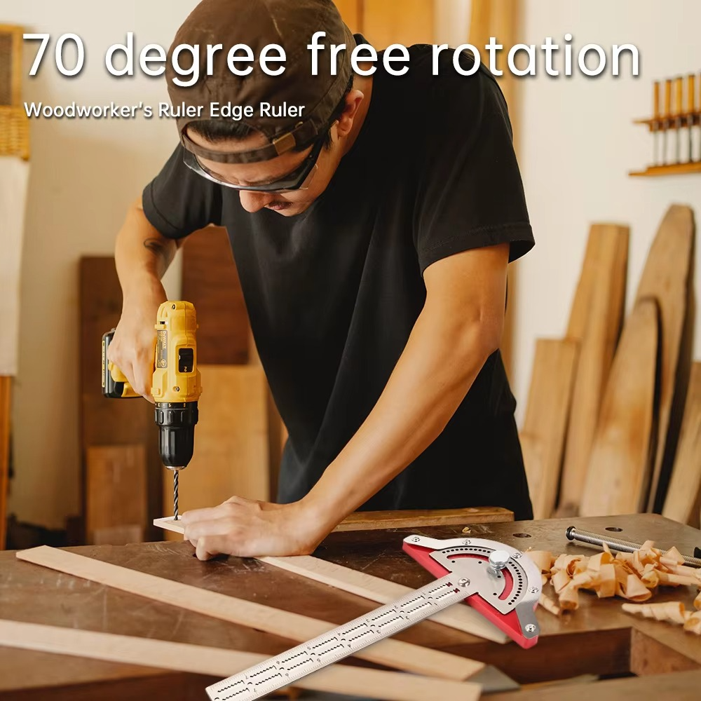 Precision Stainless Steel Carpenter's Protractor and Edge Ruler