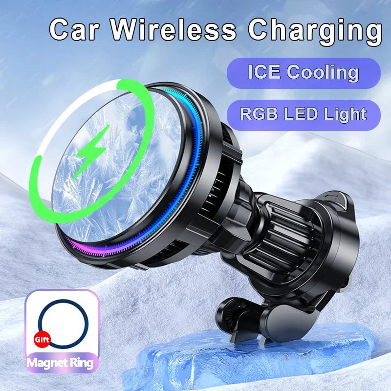 FrozzCharge Car Charger | Magnetic 15W Wireless Charging with Cooling Function | RGB Light | iPhone MagSafe Compatible