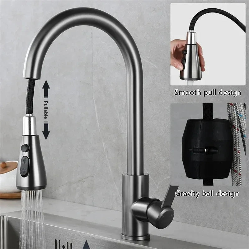Kitchen faucet with pull-out spout – Brushed Nickel