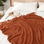 Aurelia Cozy Tassel Knitted Blanket in Morandi Orange | Soft & Warm | 3 Sizes | For Sofa, Bed & Travel