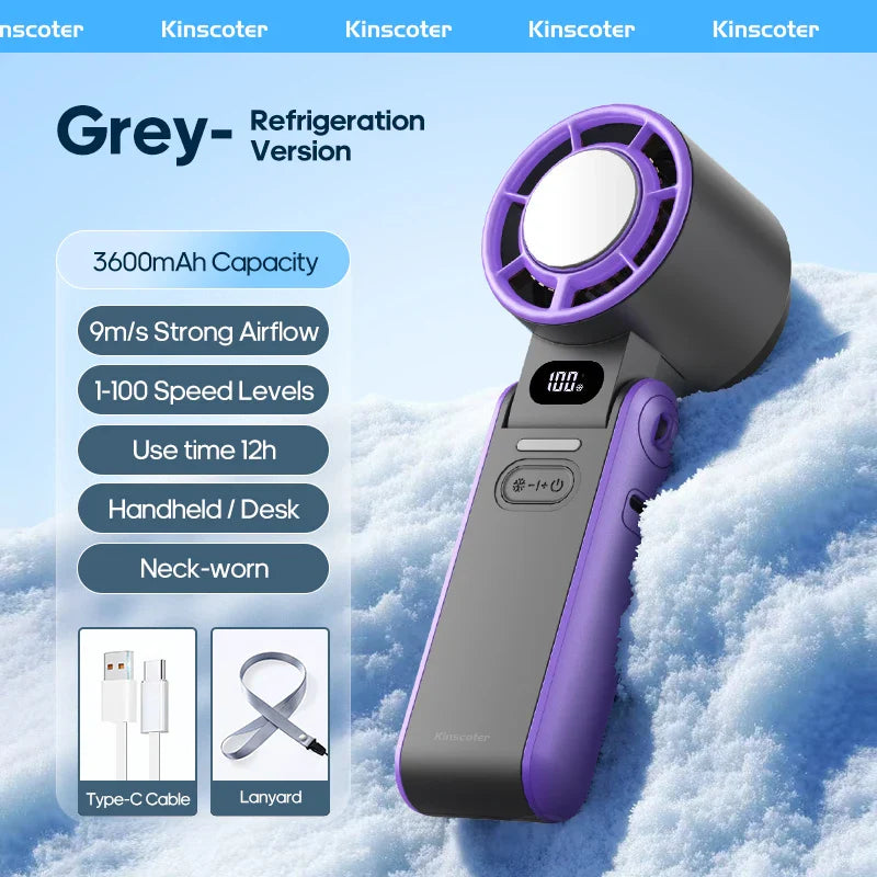 CoolityGo Handheld Fan with Ice-Cool Technology | 100 Speed Levels | 3600mAh Battery | Foldable & Ultraleight