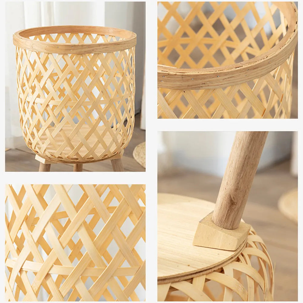 Handcrafted Bamboo Woven Flower Pot with Stand Plant Flower Display Storage Stand DIY Storage Children's Plant Pots Home Decor