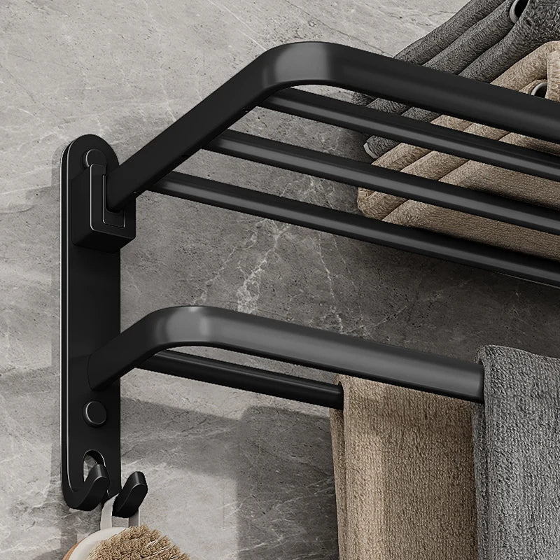 EasyTowel Foldable Towel Rack – Space-Saving & Stylish Black Wall-Mounted Bathroom Rack