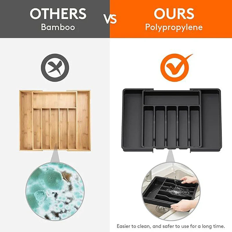 Modulora Cutlery Drawer Insert | Expandable Cutlery Organizer | Adjustable Storage System Made of PP | 38×35 cm