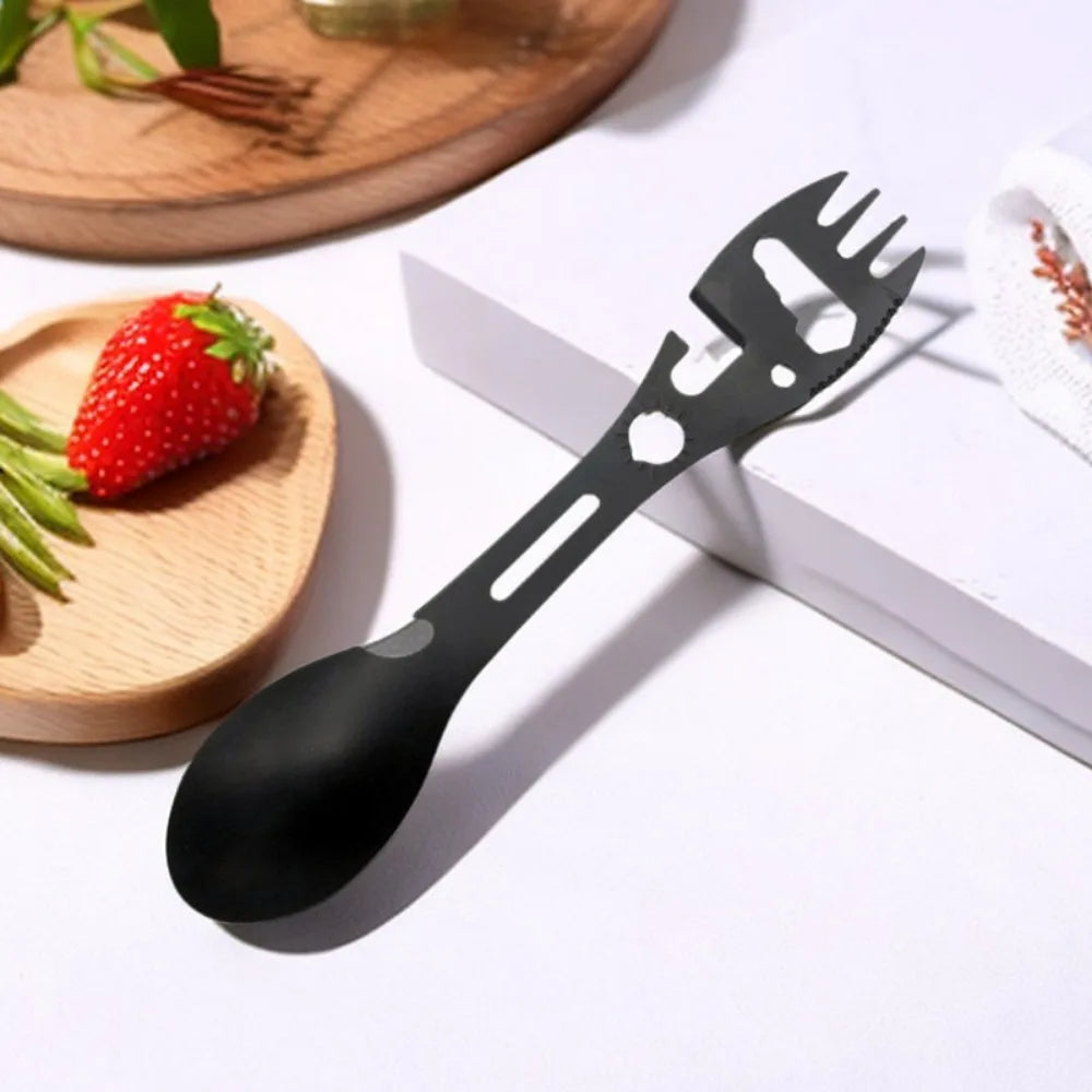 SurviFork Gear | Outdoor Cutlery & Multitool | Stainless Steel Black | Compact & Robust