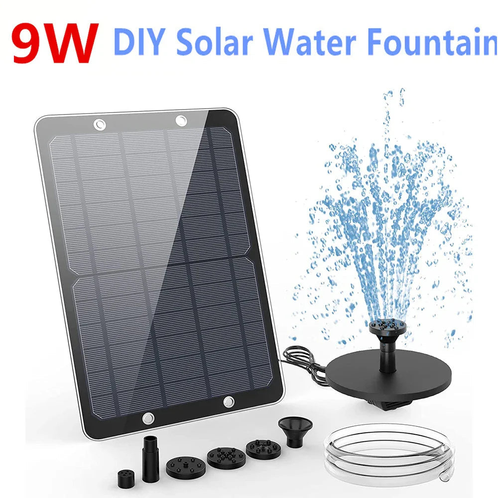 Solar-Fountain AquaViva 9W | DIY set with nozzles & water hose | For bird bath, pond & garden | 180 L/h delivery rate