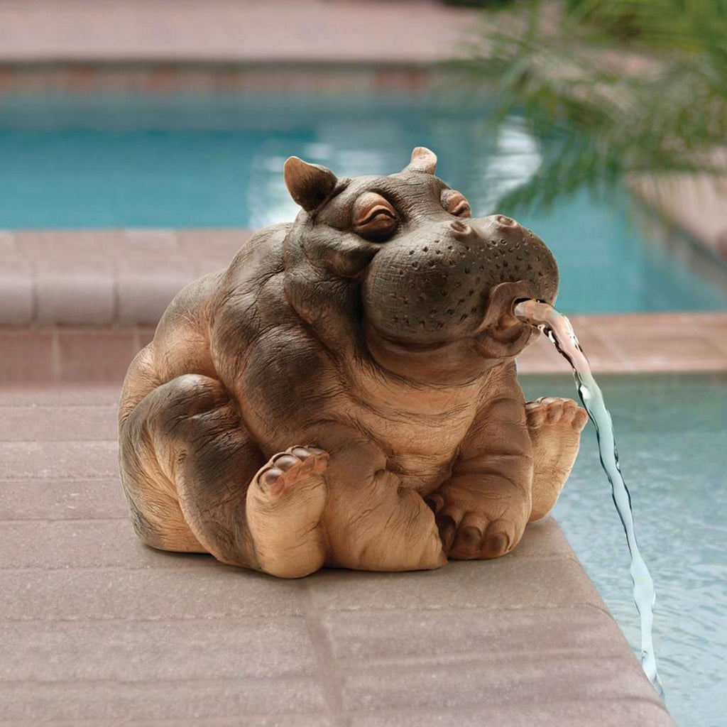 Playful Hippopotamus Garden Sprinkler Statue