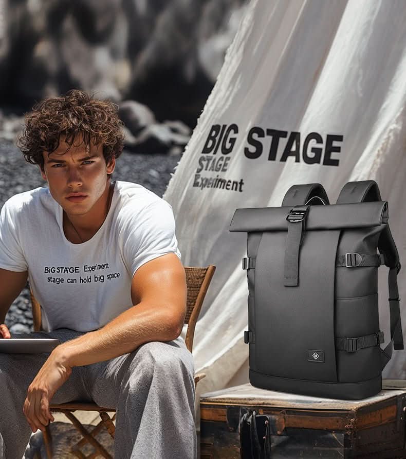 Expandable outdoor backpack with large volume & laptop compartment