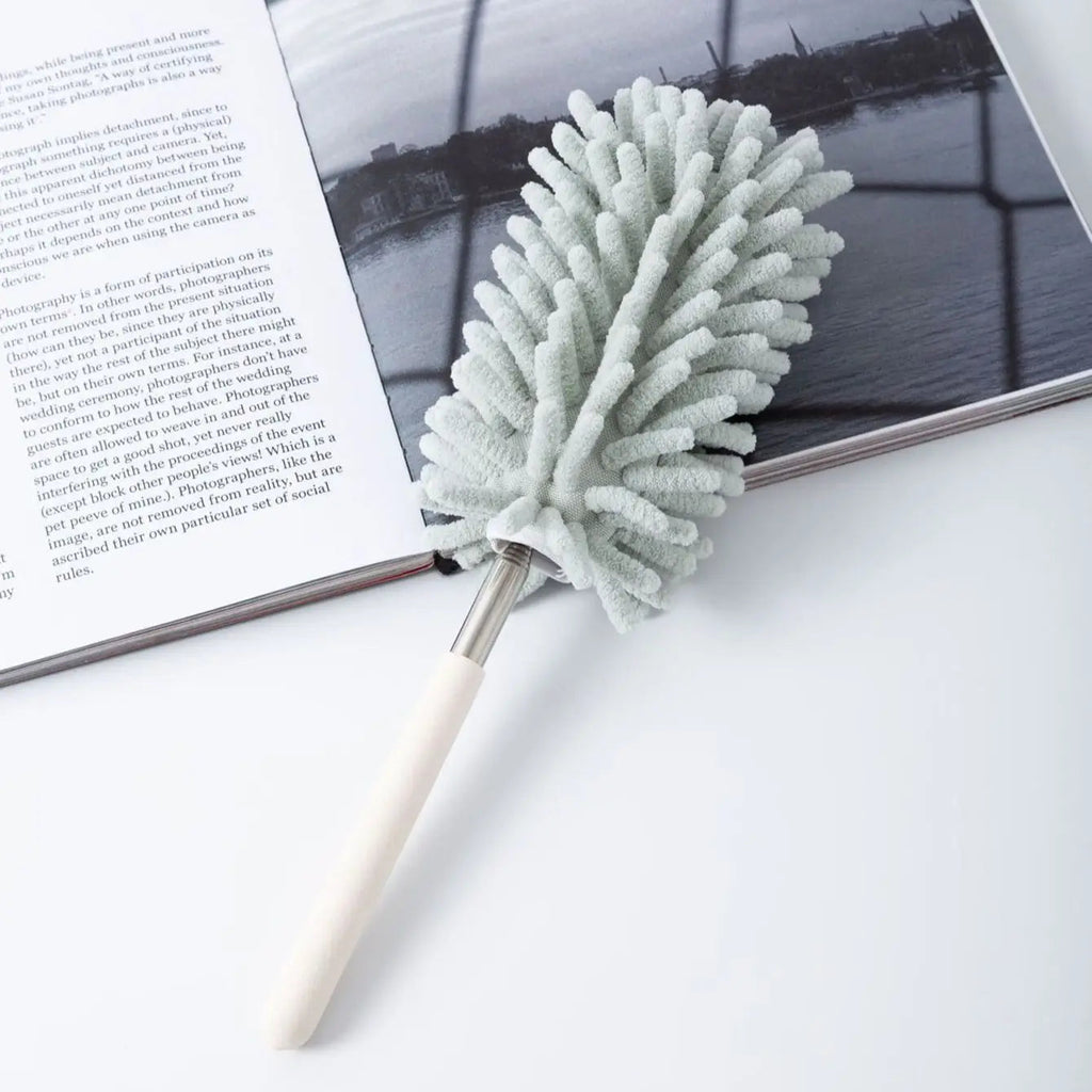 DUSTELLA Telescopic Duster | Extendable up to 80 cm | Microfiber Chenille & Stainless Steel Handle – For Ceiling, Furniture & Corners