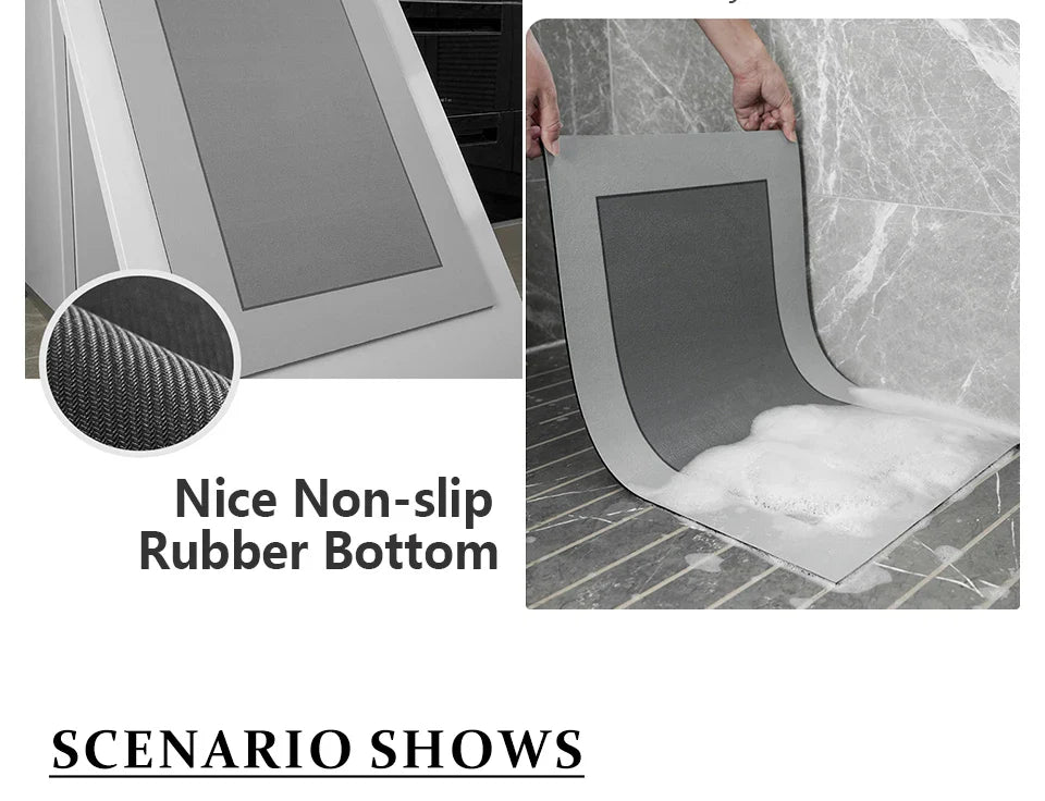 L-Shaped Diatomaceous Earth Floor Mat with Non-Slip Base