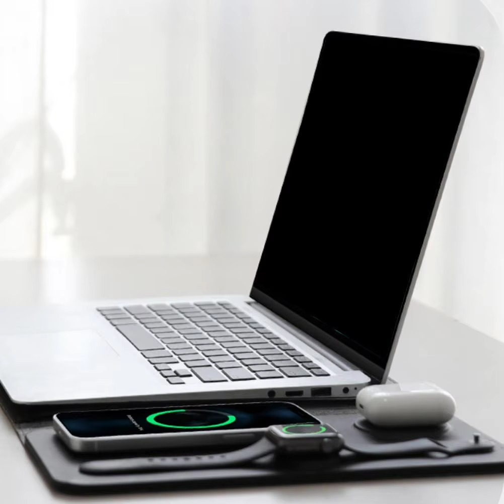 Magnetic 3-in-1 Wireless Charging Laptop Sleeve with Mouse Pad &amp; Desk Mat