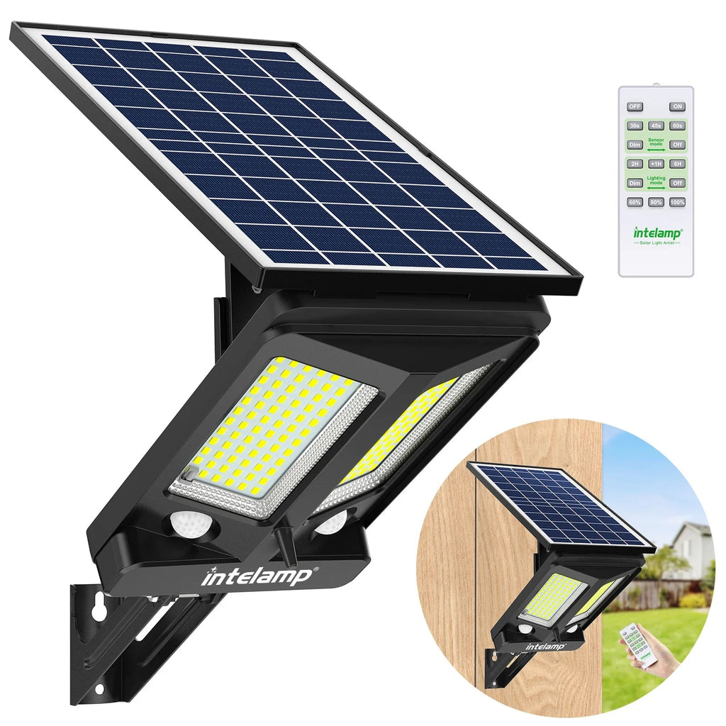 HelionGuard ProLight 12000 Solar-LED Spotlight with Remote Control | Motion Sensor up to 30 m | 3000 lm | IP65 | For Garden, Garage & Yard Lighting