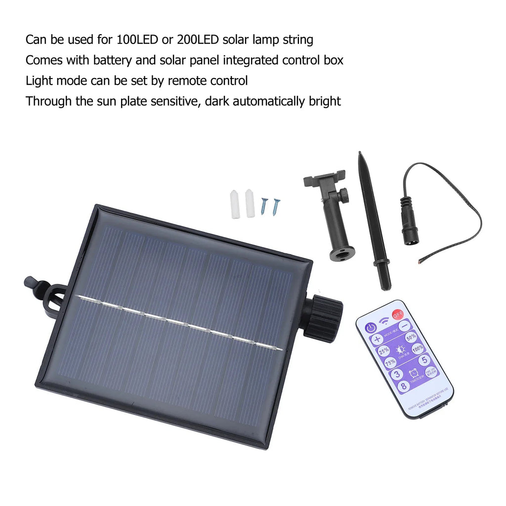 SolviaLux Solar Control Box for Fairy Lights | With Remote Control & 8 Modes | Dimmable & Waterproof IP65