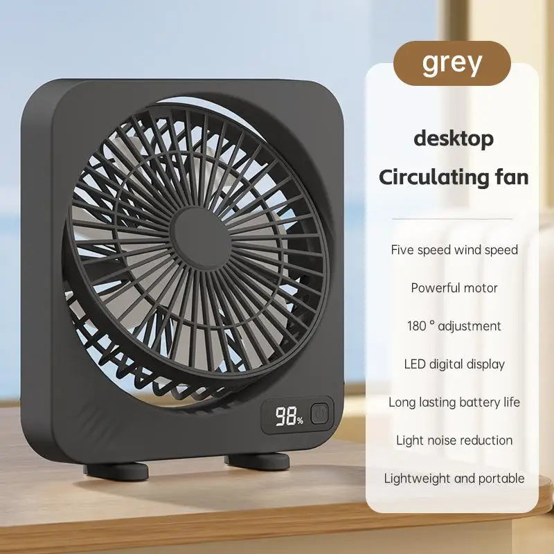 AeroLino USB Desk Fan | 5-Level Digital Display | Portable & Quiet | For Office, School & Home
