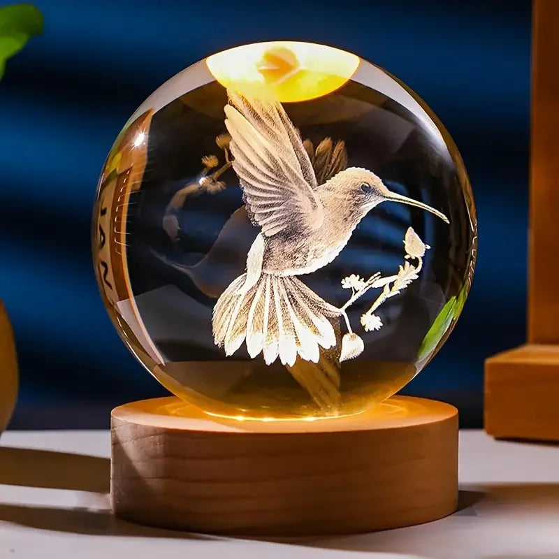 Colibria Crystal Ball Hummingbird | 3D Laser Engraving & LED Base | Decoration & Gift Idea