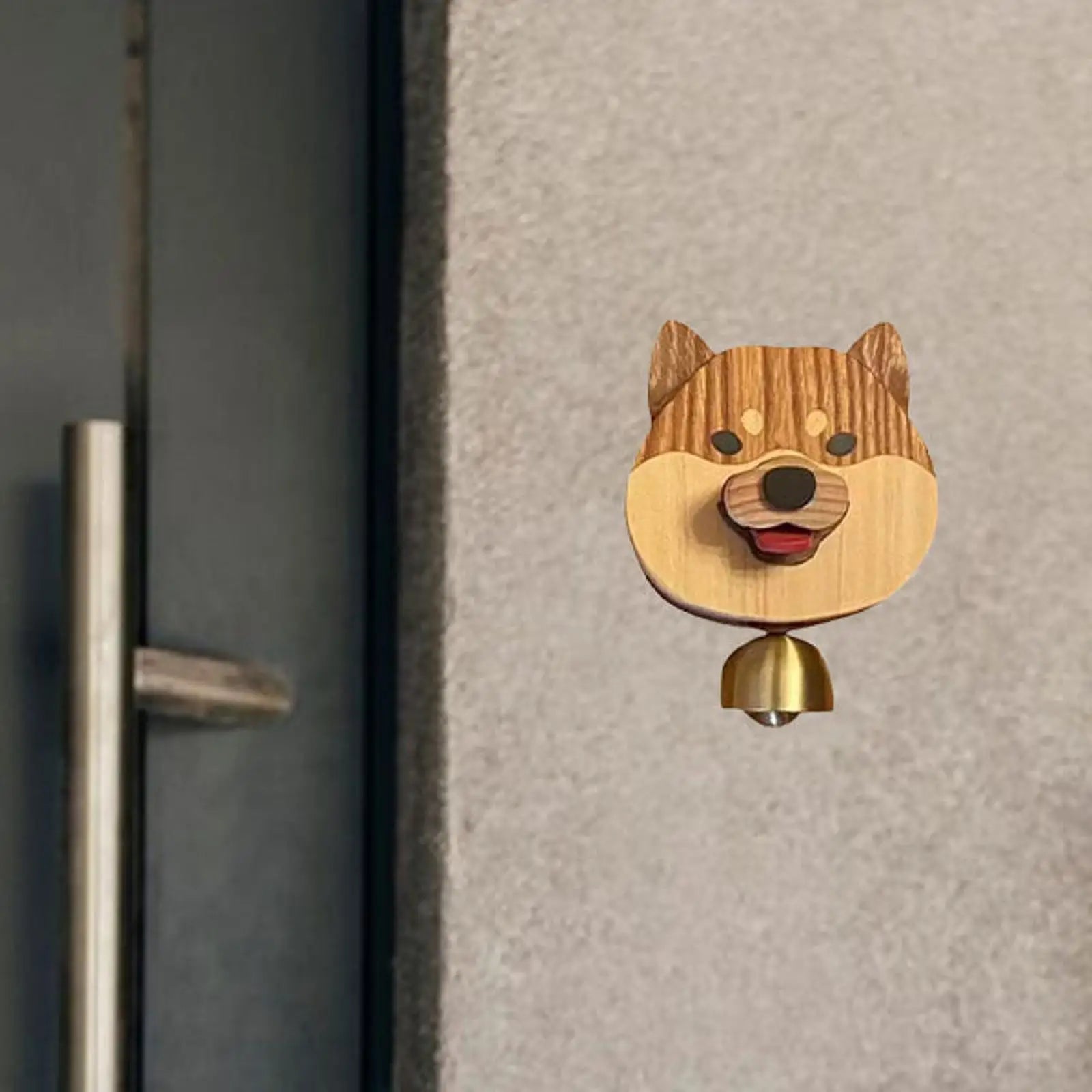 Playful Shiba Dog Face Wooden Doorbell