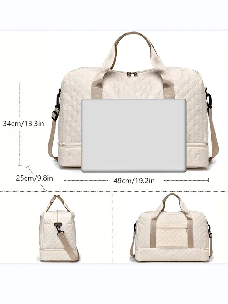 Raumio TravelFlex Lightweight Travel Bag with Diamond Pattern | Large Sports & Weekend Bag with Shoe Compartment & Wet Compartment | Cabin Luggage Suitable & Foldable