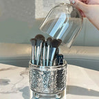 Lumora Make-up Brush Organizer with Lid | Dustproof & Rotatable | For Brushes, Lipsticks & Perfume | 360° Rotating | Silver/Gray