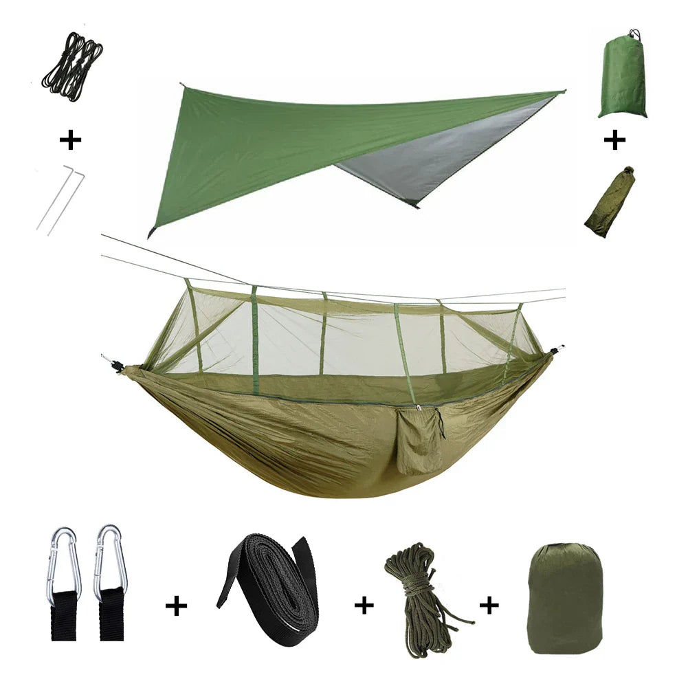 Trek Viva Camping Hammock | Integrated Mosquito Net & Rain Cover | Ultralight & Tear Resistant | 3-in-1 Outdoor Solution