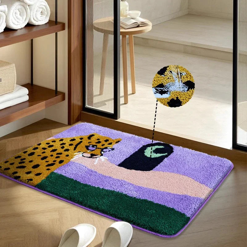 Leopard Under the Moon Colourful Bath Mat