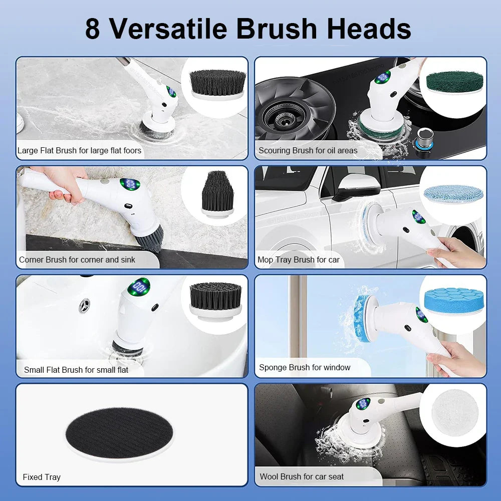 Single Cleaning Solution: 8-in-1 Multifunctional Electric Cleaning Brush - Wireless and Rotating for Bathroom, Kitchen, Windows, and Toilet