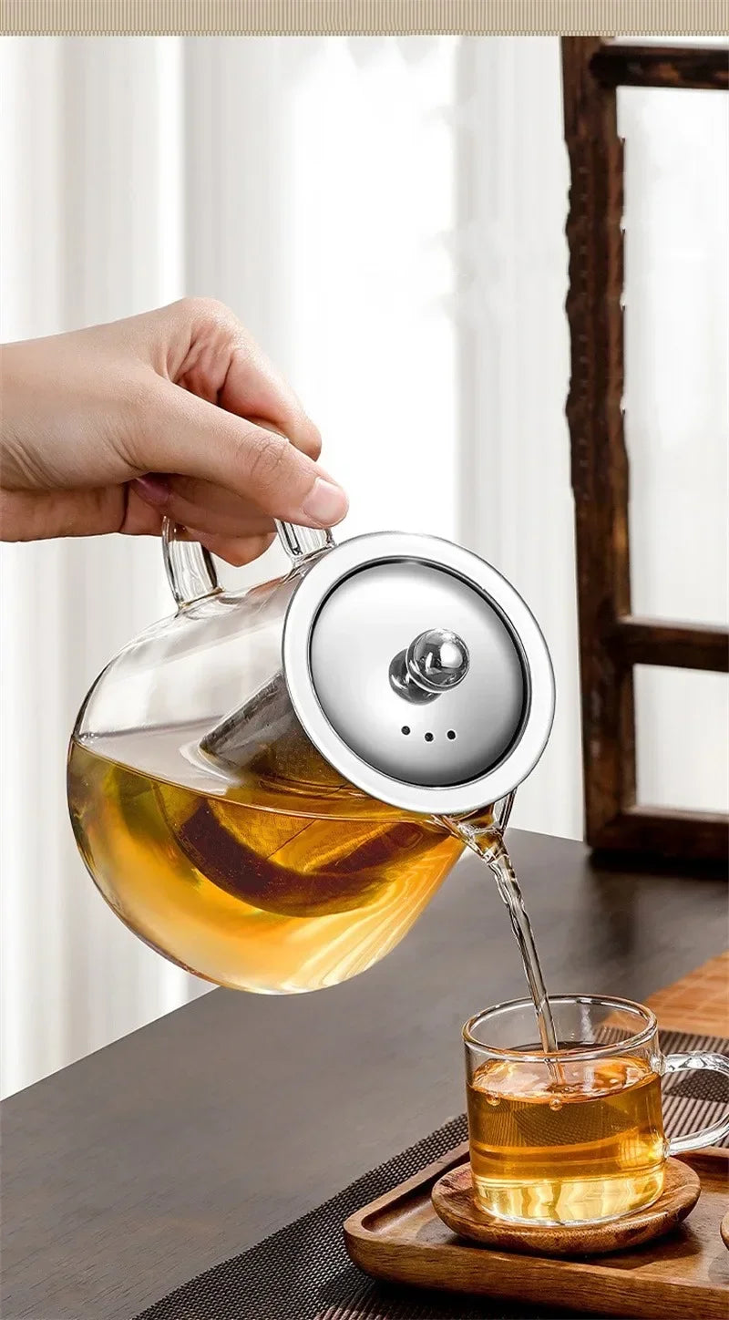 450ml-950ml Heat Resistant Glass Teapot – Stainless Steel Tea Filter, Flower Kettle for Kung Fu Tea, Puer and Oolong Tea