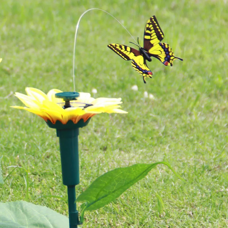 SOLAVIA Sunflower Garden Stake | With rotating Butterfly or Hummingbird | Solar Decor for Garden & Potted Plants | 20×20×10 cm