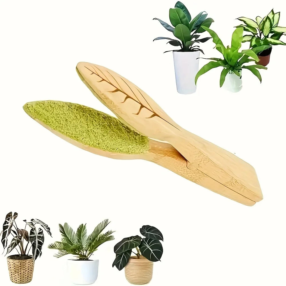 Plant leaf cleaning tongs made of wood for gentle leaf care