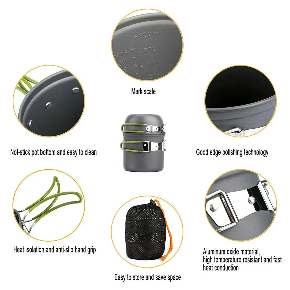 Campurgo Cooking Set | Compact & Heat Resistant | For Outdoor & Camping | Including Lid & Bag