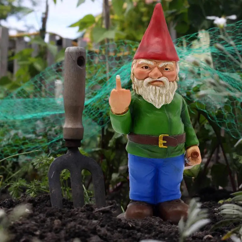 Funny Drunk Gnome Figurine with Middle Finger for Garden and Grass Field