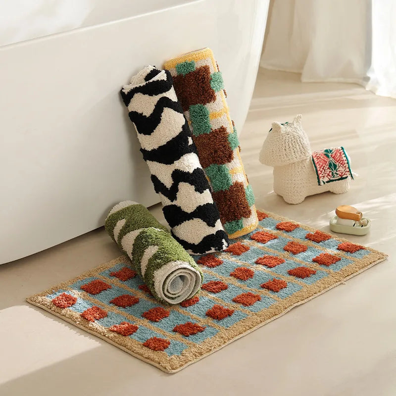 Abstract Grid Tufted Bath Mat
