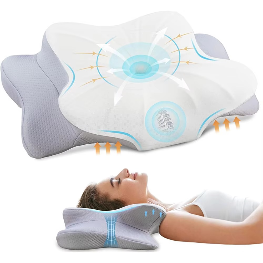 Ergonomic Cervical Memory Foam Pillow with Butterfly Shape for Neck Support