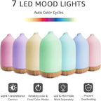 Aromisca Ceramic Aroma Diffuser | 100 ml Ultrasonic Air Humidifier | 7 LED Colors & Timer | Handcrafted Design