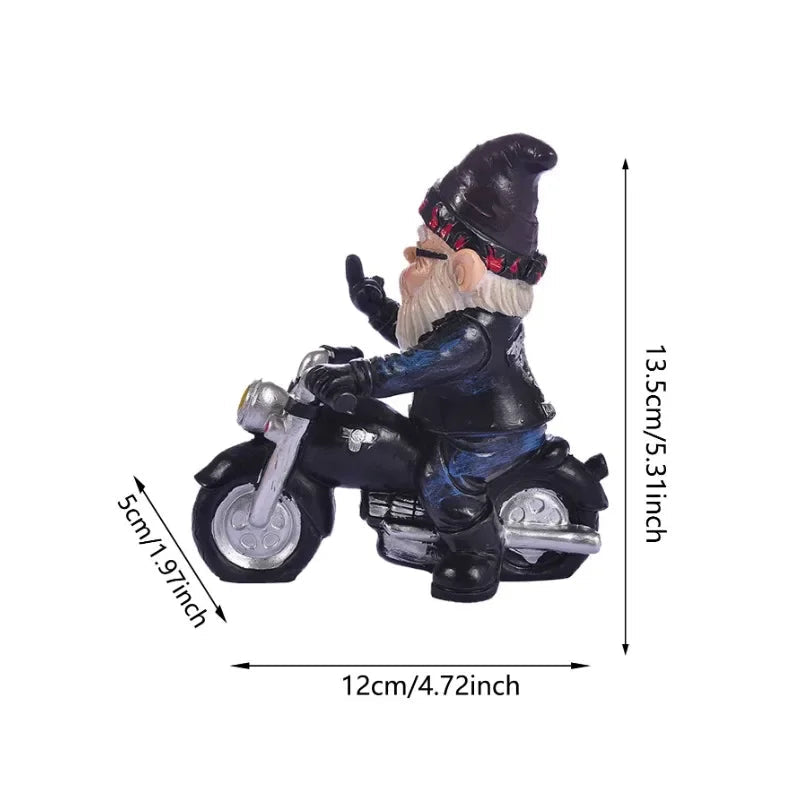 Gnome on Motorcycle Resin Figure for Garden