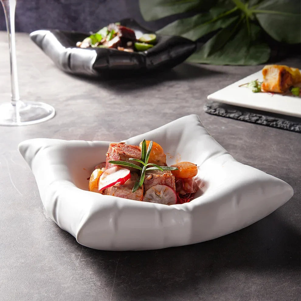 Ceramic Artistic Pillow Shape Food Plate