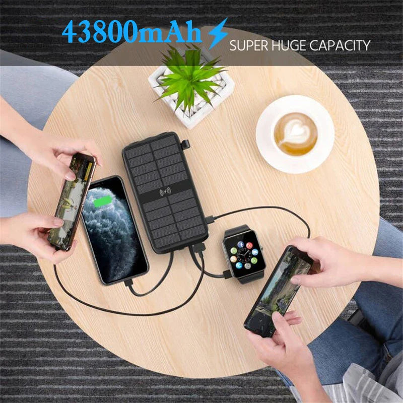 Solar Powerbank VoltCore X Pro 43800mAh | 20W Fast Charging | 10W Wireless Charging | Integrated Cables & LED Lamp | Outdoor & Travel