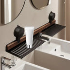 Over Sink Suction Cup Walnut Bathroom Rack