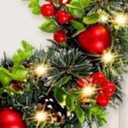 Lunoria Christmas Wreath | LED Lighting | Elegant Red Berries & Ribbon