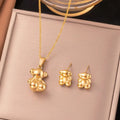 Cute Bear Pendant Necklace and Earring Set for Women – Waterproof Stainless Steel Jewelry Gift