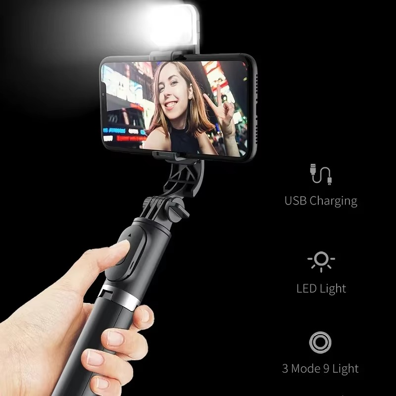 Bluetooth Selfie Stick Tripod with LED Fill Light and Remote Control