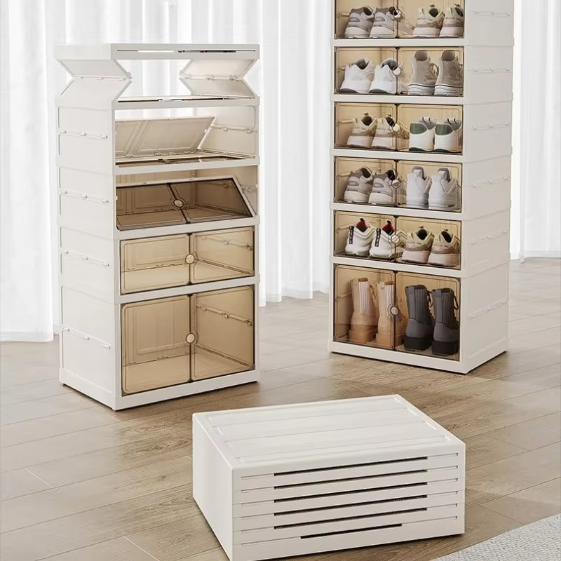 Transparent Foldable Shoe Organizer with Single- or Double-Row Storage
