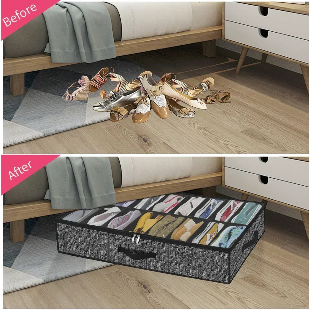 OrdiShoe Shoe Organizer | Under Bed Storage | 12 Pairs Capacity | Dustproof & Foldable